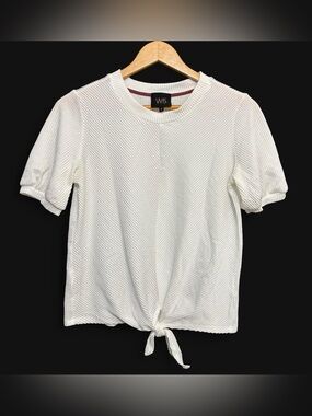 W5 White Textured Tie-Front Short Sleeve Top